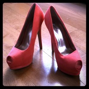 Coral/Pink Peep Toe High Heels